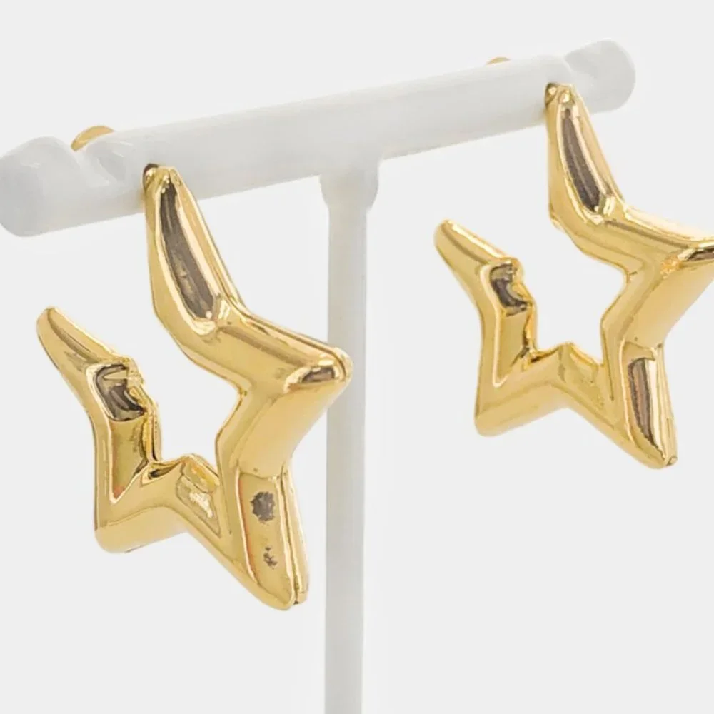 NEW 18K Gold Filled Star Tube Hoop Earrings - Picture 2 of 7